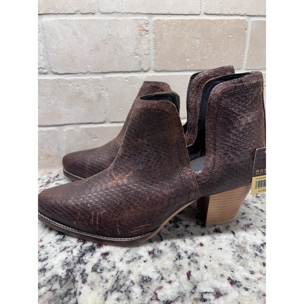 Roper Rowdy Leather Upper Snake‎ Print Stamped Women's Booties Western 8.5 NEW